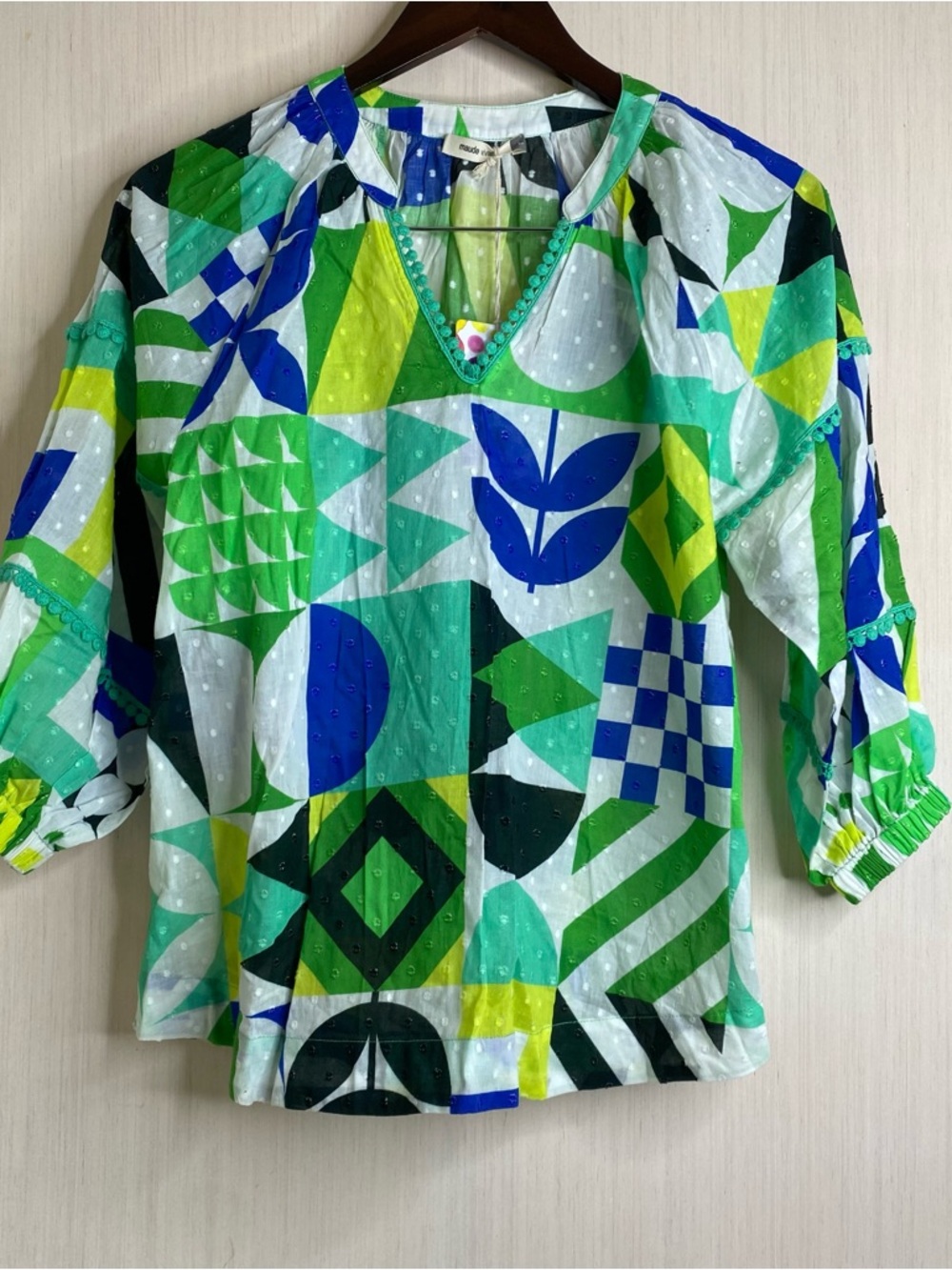 NWT Maude Vivante Geometric Print V-Neck Trixie Top Bauhaus Large